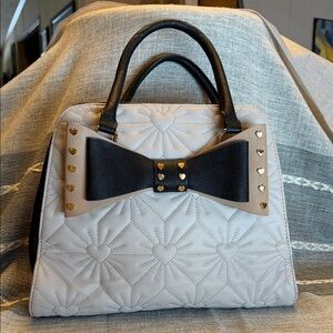 Betsey Johnson Black and Cream Satchel with Heart Bow